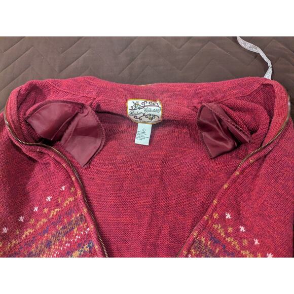 VINTAGE red fair isle style zip front cardigan by Heirloom Collectables,. Large - Picture 8 of 8